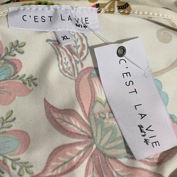 C'est La Vie Womens Floral Pullover Top XL Beige - Picture 5 of 6